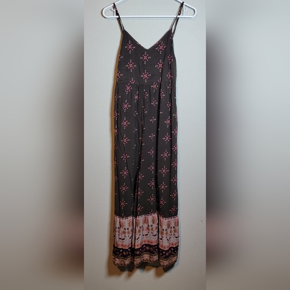 ​Natural Life Jamie Jumpsuit XS Brown Pink Floral Wide Leg Boho Ruffle Coastal - Picture 2 of 8